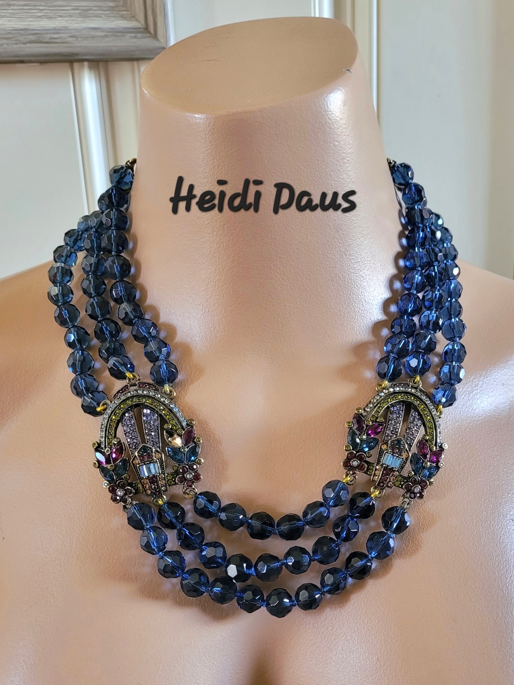 Heidi Daus Navy Crystal Multi-Strand Statement Necklace